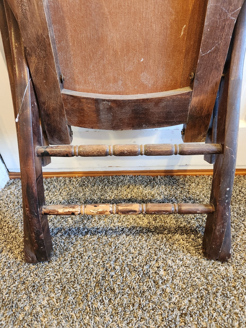 Antique Floral Upholstered Wooden Folding Rocking Chair - Brown - Picture 8 of 12